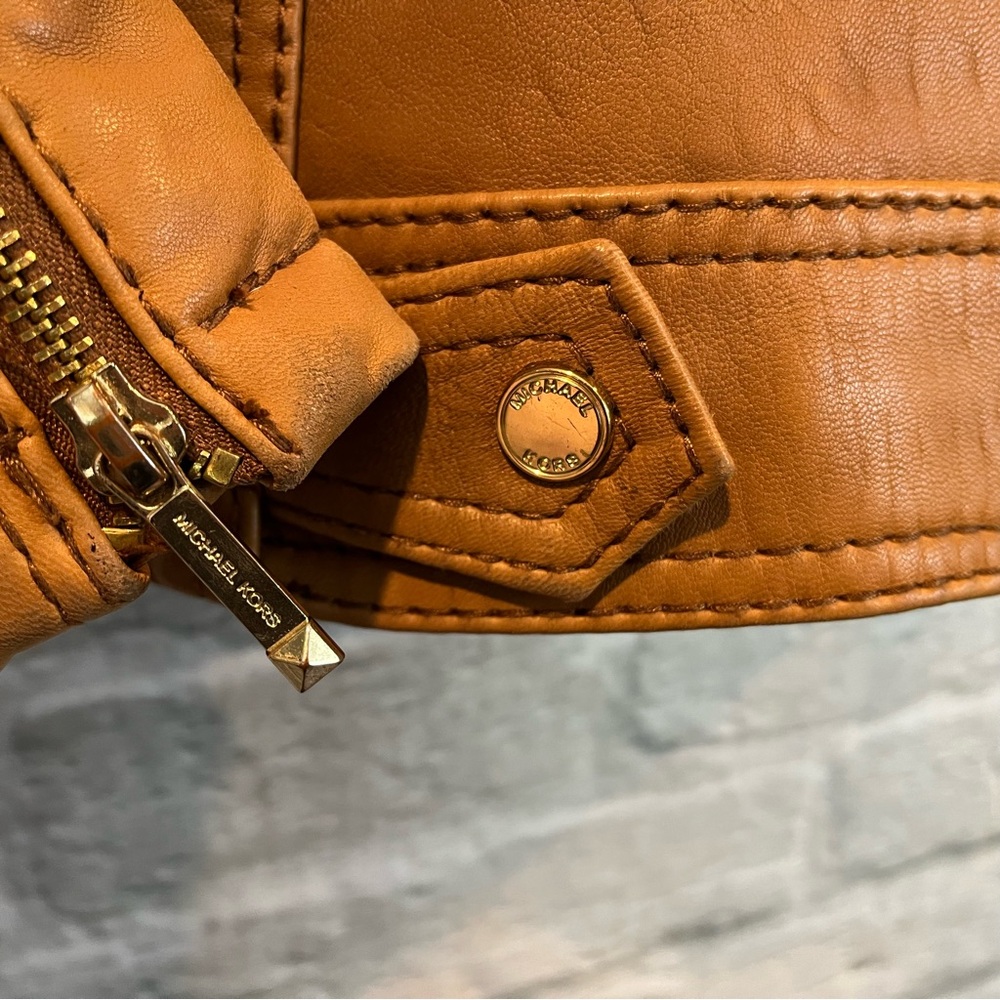 MICHAEL Michael Kors XS Brown Leather Short Moto Jacket -AS IS- - Picture 9 of 16